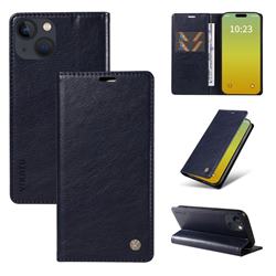 YIKATU Litchi Card Magnetic Automatic Suction Leather Flip Cover for iPhone 15 (6.1 inch) - Navy Blue