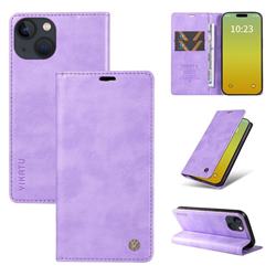 YIKATU Litchi Card Magnetic Automatic Suction Leather Flip Cover for iPhone 15 (6.1 inch) - Purple