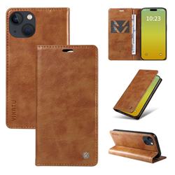 YIKATU Litchi Card Magnetic Automatic Suction Leather Flip Cover for iPhone 15 (6.1 inch) - Brown