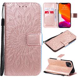 Embossing Sunflower Leather Wallet Case for iPhone 15 (6.1 inch) - Rose Gold