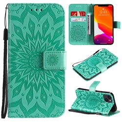 Embossing Sunflower Leather Wallet Case for iPhone 15 (6.1 inch) - Green
