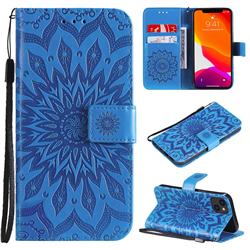 Embossing Sunflower Leather Wallet Case for iPhone 15 (6.1 inch) - Blue