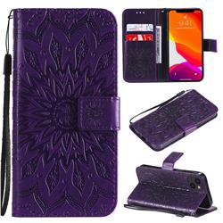Embossing Sunflower Leather Wallet Case for iPhone 15 (6.1 inch) - Purple