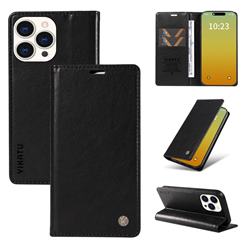YIKATU Litchi Card Magnetic Automatic Suction Leather Flip Cover for iPhone 15 Pro (6.1 inch) - Black