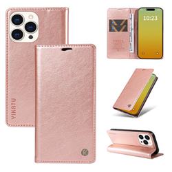 YIKATU Litchi Card Magnetic Automatic Suction Leather Flip Cover for iPhone 15 Pro (6.1 inch) - Rose Gold