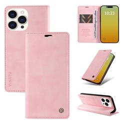 YIKATU Litchi Card Magnetic Automatic Suction Leather Flip Cover for iPhone 15 Pro (6.1 inch) - Pink