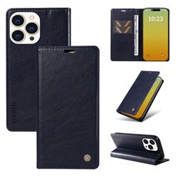 YIKATU Litchi Card Magnetic Automatic Suction Leather Flip Cover for iPhone 15 Pro (6.1 inch) - Navy Blue