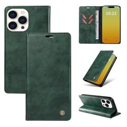 YIKATU Litchi Card Magnetic Automatic Suction Leather Flip Cover for iPhone 15 Pro Max (6.7 inch) - Green