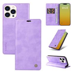 YIKATU Litchi Card Magnetic Automatic Suction Leather Flip Cover for iPhone 15 Pro Max (6.7 inch) - Purple