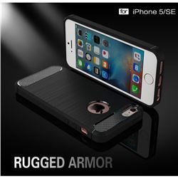 Luxury Carbon Fiber Brushed Wire Drawing Silicone TPU Back Cover for iPhone SE 5s 5 (Black)
