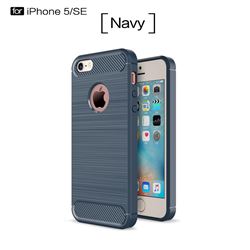 Luxury Carbon Fiber Brushed Wire Drawing Silicone TPU Back Cover for iPhone SE 5s 5 (Navy)