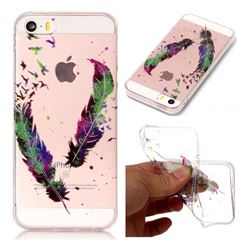 Colored Feathers Super Clear Flash Powder Shiny Soft TPU Back Cover for iPhone SE 5s 5