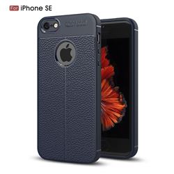 Luxury Auto Focus Litchi Texture Silicone TPU Back Cover for iPhone SE 5s 5 - Dark Blue