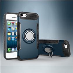 Armor Anti Drop Carbon PC + Silicon Invisible Ring Holder Phone Case for iPhone SE 5s 5 - Navy