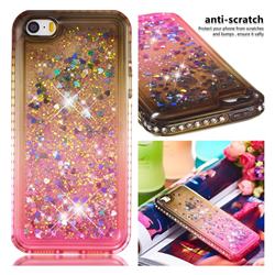 Diamond Frame Liquid Glitter Quicksand Sequins Phone Case for iPhone SE 5s 5 - Gray Pink