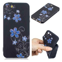 Little Blue Flowers 3D Embossed Relief Black TPU Cell Phone Back Cover for iPhone SE 5s 5