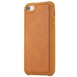 Luxury Shatter-resistant Leather Coated Phone Back Cover for iPhone SE 5s 5 - Brown