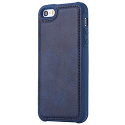 Luxury Shatter-resistant Leather Coated Phone Back Cover for iPhone SE 5s 5 - Blue