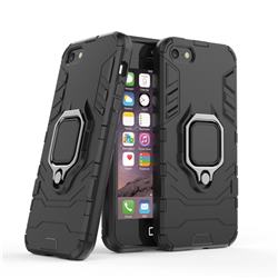 Black Panther Armor Metal Ring Grip Shockproof Dual Layer Rugged Hard Cover for iPhone SE 5s 5 - Black