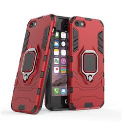 Black Panther Armor Metal Ring Grip Shockproof Dual Layer Rugged Hard Cover for iPhone SE 5s 5 - Red