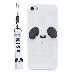 White Feather Panda Soft Kiss Candy Hand Strap Silicone Case for iPhone SE 5s 5