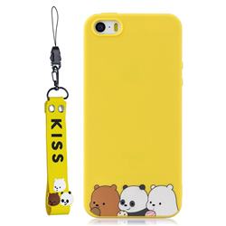 Yellow Bear Family Soft Kiss Candy Hand Strap Silicone Case for iPhone SE 5s 5