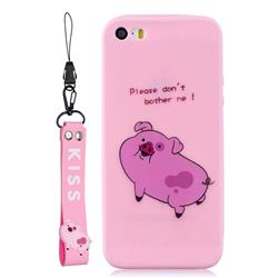 Pink Cute Pig Soft Kiss Candy Hand Strap Silicone Case for iPhone SE 5s 5