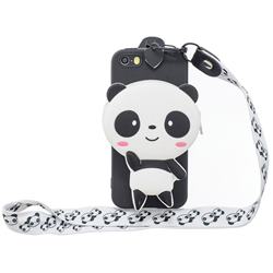 White Panda Neck Lanyard Zipper Wallet Silicone Case for iPhone SE 5s 5