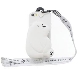 White Polar Bear Neck Lanyard Zipper Wallet Silicone Case for iPhone SE 5s 5