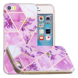 Purple Flower Painted Marble Electroplating Protective Case for iPhone SE 5s 5