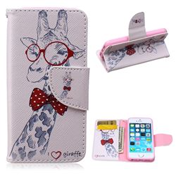 Glasses Giraffe Leather Wallet Case for iPhone SE 5s 5