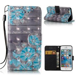 Blue Flower 3D Painted Leather Wallet Case for iPhone SE 5s 5