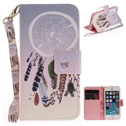 Wind Chimes Hand Strap Leather Wallet Case for iPhone SE 5s 5