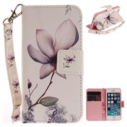 Magnolia Flower Hand Strap Leather Wallet Case for iPhone SE 5s 5