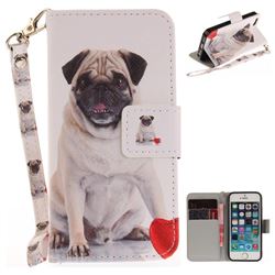 Pug Dog Hand Strap Leather Wallet Case for iPhone SE 5s 5