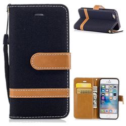 Jeans Cowboy Denim Leather Wallet Case for iPhone SE 5s 5 - Black