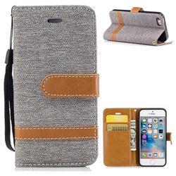 Jeans Cowboy Denim Leather Wallet Case for iPhone SE 5s 5 - Gray
