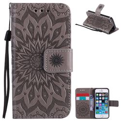Embossing Sunflower Leather Wallet Case for iPhone SE 5s 5 - Gray