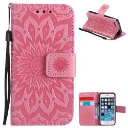 Embossing Sunflower Leather Wallet Case for iPhone SE 5s 5 - Pink