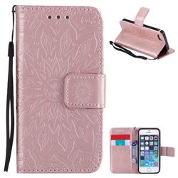 Embossing Sunflower Leather Wallet Case for iPhone SE 5s 5 - Rose Gold