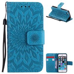 Embossing Sunflower Leather Wallet Case for iPhone SE 5s 5 - Blue