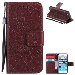 Embossing Sunflower Leather Wallet Case for iPhone SE 5s 5 - Brown