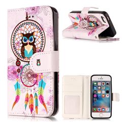 Wind Chimes Owl 3D Relief Oil PU Leather Wallet Case for iPhone SE 5s 5