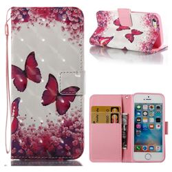 Rose Butterfly 3D Painted Leather Wallet Case for iPhone SE 5s 5