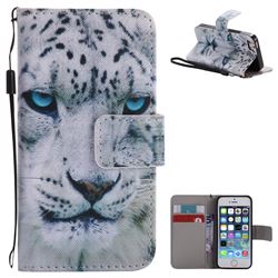 White Leopard PU Leather Wallet Case for iPhone SE 5s 5