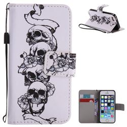 Skull Head PU Leather Wallet Case for iPhone SE 5s 5