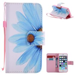 Blue Sunflower PU Leather Wallet Case for iPhone SE 5s 5