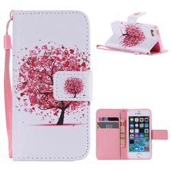 Colored Red Tree PU Leather Wallet Case for iPhone SE 5s 5