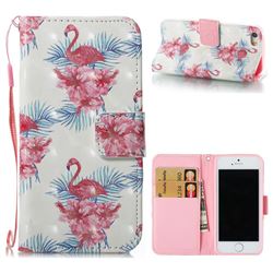 Flamingo and Azaleas 3D Painted Leather Wallet Case for iPhone SE 5s 5