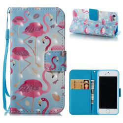Foraging Flamingo 3D Painted Leather Wallet Case for iPhone SE 5s 5